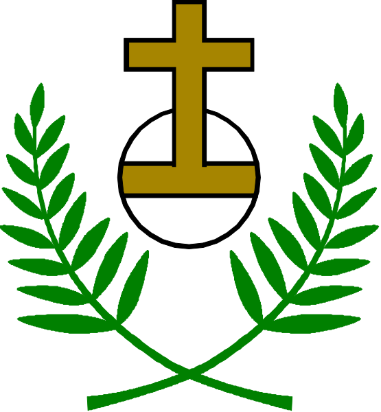 The image shows two flags side by side: on the left a flag with an emblem that includes laurel leaves atop what appears to be a shield-like design; on the right is another flag featuring a cross and possibly other symbols, but it's not clear due to resolution limitations.