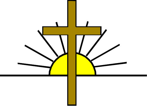 The image shows a simple cross with rays of light emanating from it against a dark background.