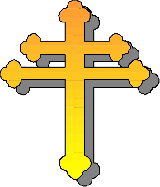 The image shows a cross with an orange outline on it against a black background.