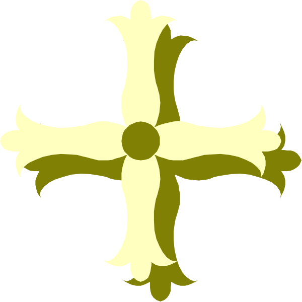 The image shows a cross with intricate designs on each arm against a black background.