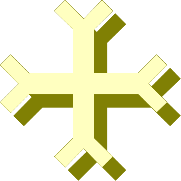 The image shows a snowflake symbol with six points against a black background.