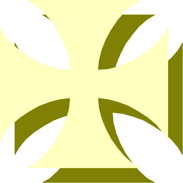The image shows a stylized cross with an interlocking design on either side of it against a black background.