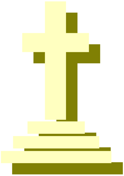The image shows a pixelated cross with an altar underneath it on what appears to be a dark background.