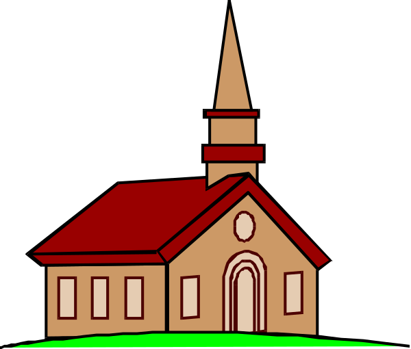 The image shows a cartoon depiction of an old church with two visible windows on its front facade under what appears to be night sky conditions; there is no text present in this clip-art illustration, which focuses solely on visual content without any additional context or information provided by the accompanying description.
