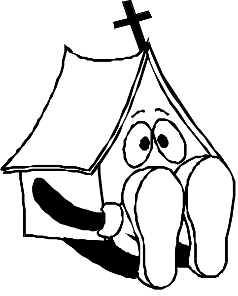 The black and white cartoon shows a house with an open door revealing its interior; inside is a surprised face of someone who appears to be hiding under blankets in bed.