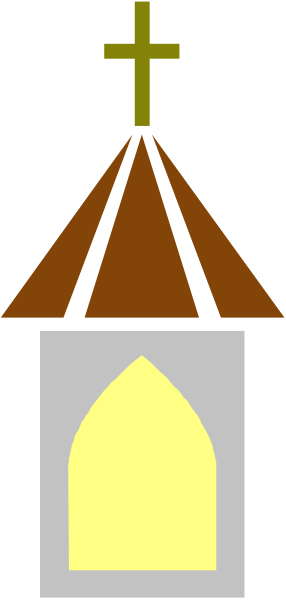 The image shows a stylized depiction of an outdoor church steeple with a cross on top during what appears to be nighttime, as indicated by darkness around it; there is no text present in this clip-art illustration.