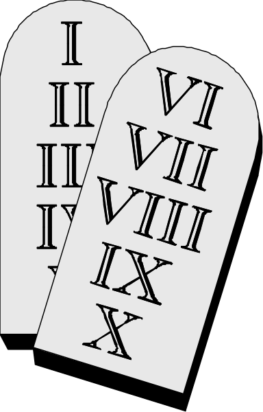 The image shows two black stone tablets with Roman numerals on them placed against a white background.