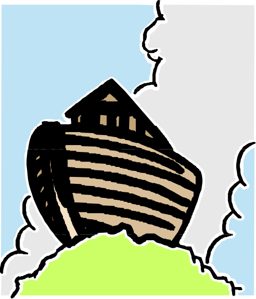 The image shows a cartoon of an upside down boat on land with clouds above it against a blue sky background.