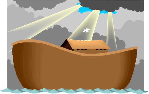 The image depicts a pixelated scene of an animated boat with rays emanating from it on water under cloudy skies during what appears to be either sunrise or sunset.