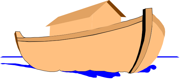 The image shows a brown boat on water with blue ripples around it.