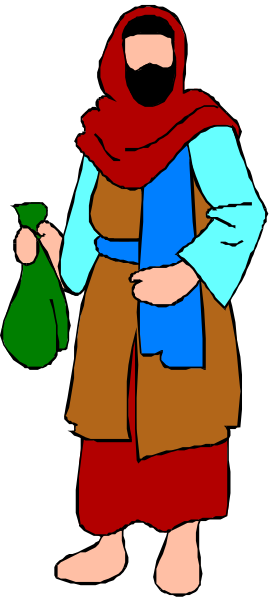 The image shows a cartoon of an elderly woman with red hair wearing traditional clothing standing next to what appears to be a wall in front of which she is holding something green that could possibly be food-related due to its shape and color, but it's not clear from this angle or description alone.