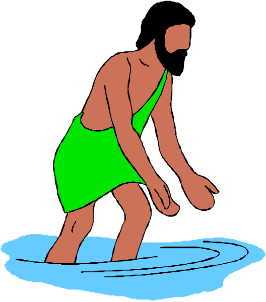 The cartoon depicts a man standing on water with his arms outstretched as if he is walking across it.