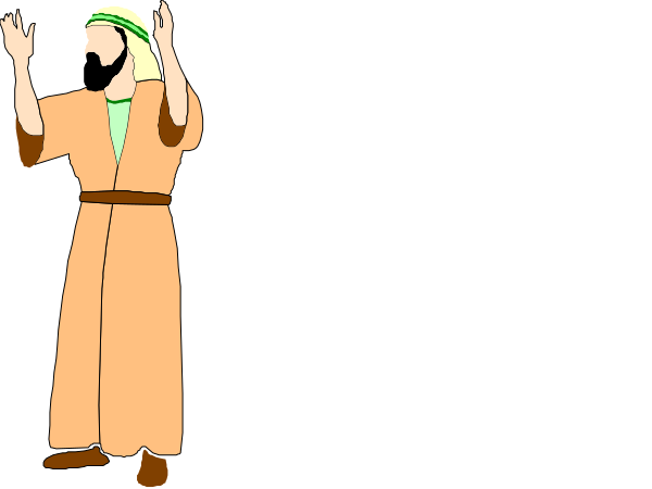 The image shows two animated characters dressed as monks standing side by side with their arms raised upwards towards each other's heads in a gesture that could be interpreted as blessing or greeting; there is no background detail provided, so it appears to focus solely on these figures and their interaction.