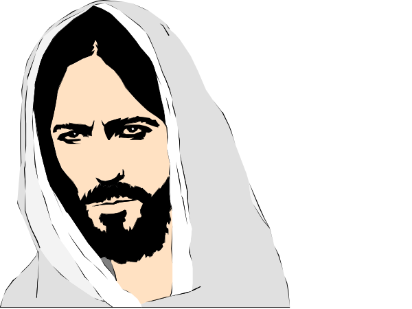 The image features a black and white illustration of two figures that resemble Jesus Christ with long hair and beards; both have similar facial expressions but one has darker shading around his eyes than the other, suggesting different lighting conditions in each depiction. They appear to wear robes or garments typical for religious iconography associated with Christian art. The background is plain black without any discernible details that provide context about setting or time period.