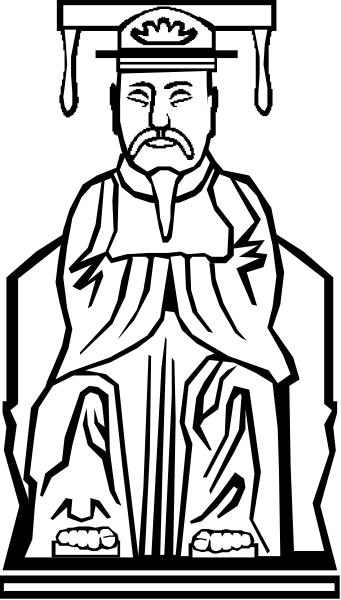 The black and white illustration shows a stylized figure of an old man with long beard sitting on what appears to be a bench in front of him; he is wearing robes that suggest clerical attire, possibly indicating his status as a religious leader or scholar from history.