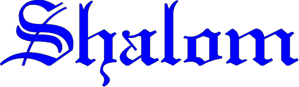 The text "Shalom" on a blue background with white lettering.