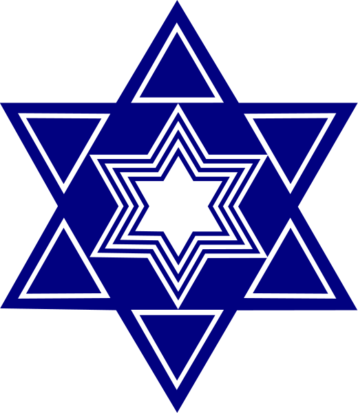 The image shows a blue Star of David with white borders inside it on top of another star that is also outlined by two lines forming an eight-pointed shape within itself.