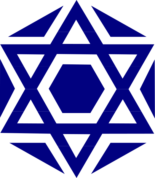 The image shows a blue Star of David with six points against a dark background on the left side.