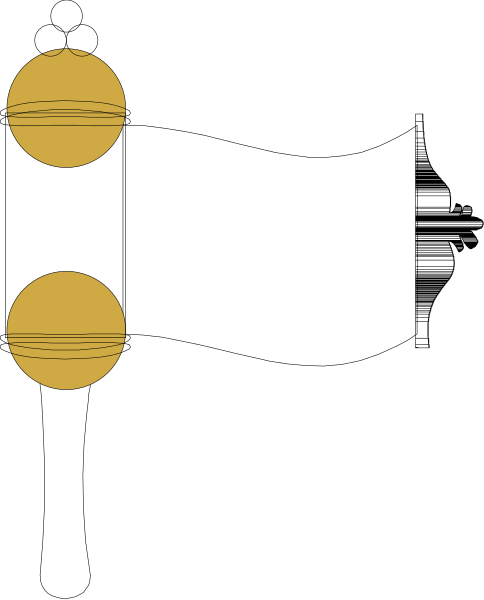 The image shows a black background with two yellow moons on either side of what appears to be an orange planet at the center bottom.