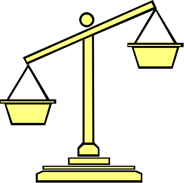 The image shows a black and white illustration of two scales with weights on them; each scale has three pans: left pan is empty, middle pan contains one weight that appears to be gold in color, right pan also remains unweighted.