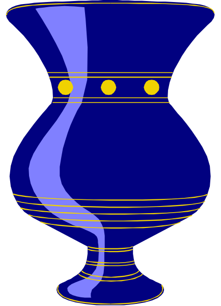 The image shows a blue vase with two handles on either side of its neck against a white background.