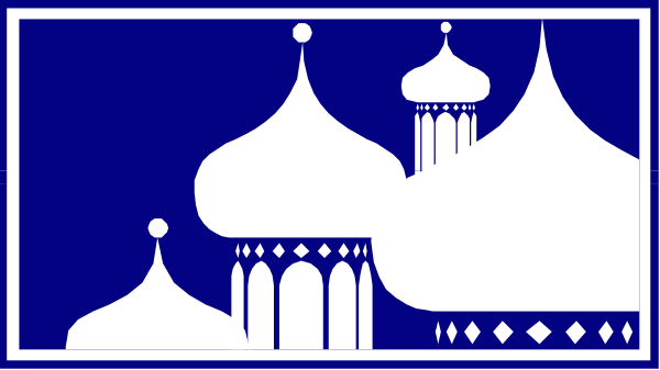 The image shows a stylized illustration of an amusement park with various rides such as carousels, roller coasters, ferris wheels, and other attractions depicted in white against a blue background.