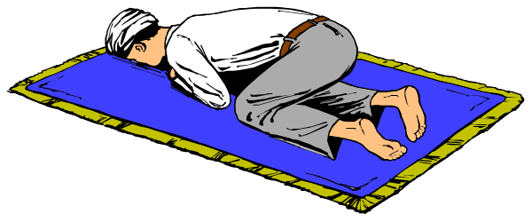 The image shows a person praying on a yoga mat with their hands together at chest level while seated cross-legged in front of them.