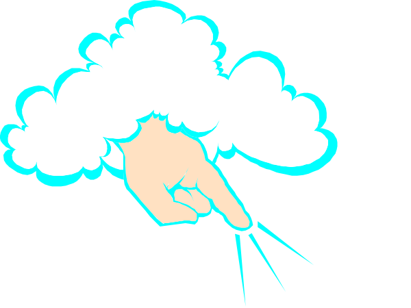 The image shows a cartoon depiction of two hands holding up clouds with lightning bolts emanating from them against a dark background; there is no text present in this clip-art illustration.