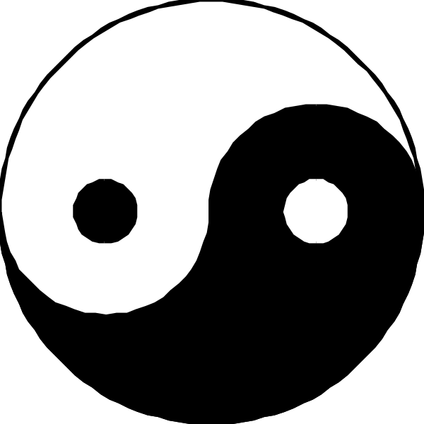 The black and white logo of yin & yang symbol with two dots on each side representing balance between opposites in nature
