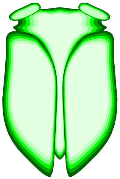 The image shows a green stylized insect with two antennae on top of its head against an unidentified background.