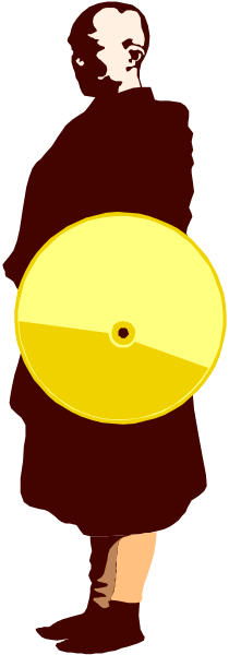 The image shows a person holding an album cover with yellow text on it against a black background; there is no other discernible content in this small clip-art piece.
