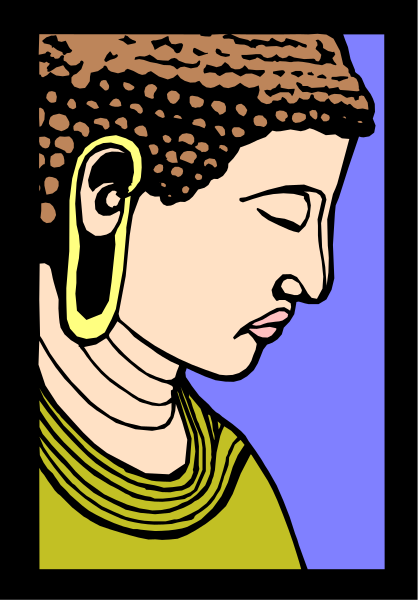 The image shows a stylized illustration of an individual with closed eyes against a blue background within what appears to be a square frame.