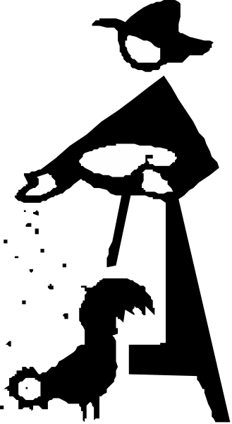 The image shows a black and white photo of an object with multiple spots on it against a gray background.