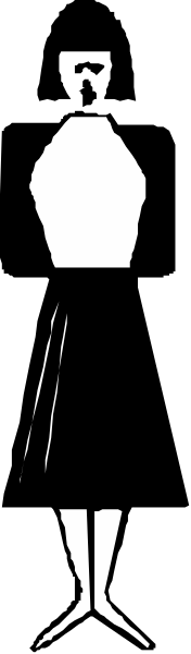 The image shows a black and white photo of two figures standing side by side with their backs to each other; both appear humanoid but one has an elongated neck that is bent forward in front of them, creating an optical illusion as if it's another person behind or beside the first figure.