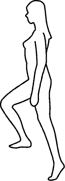 The black and white silhouette of a person walking on their toes with arms outstretched against an abstract background that transitions from dark to light gray tones.