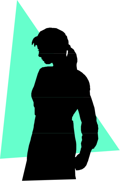 The image shows a person standing at an open window with their back to us; it's stylized as clip-art in black and white tones against different colored backgrounds that create a mosaic effect, giving each quadrant of the square frame its own color theme: top left is blue, bottom right is green.
