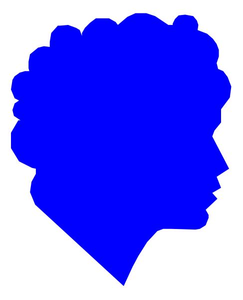 The image shows a blue silhouette of a person's head against a black background with no additional details provided about any other elements in this clip-art representation.