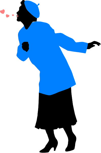 The image shows a blue silhouette of an animated character on the right side against a black background with white borders at top and bottom.