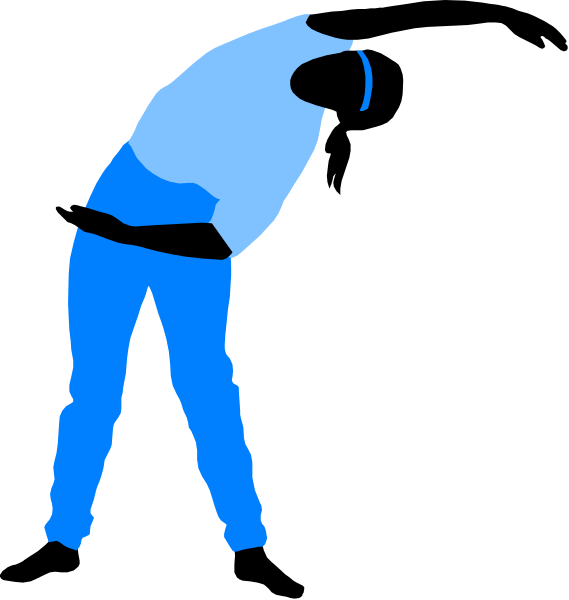 The image shows a blue silhouette of an individual bending over with their hands on knees against a black background; there is no text present in this clip-art illustration.