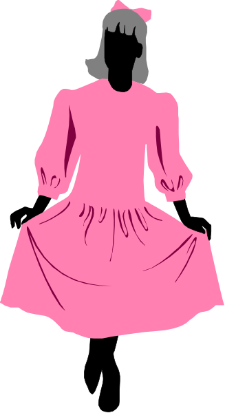 The image shows a pink dress with ruffles on it against a black background; there is no person present in this clip-art illustration.