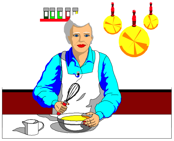 The image depicts a woman standing at an oven with food on it while cooking.