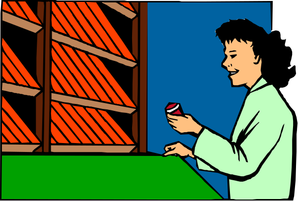 The image shows a cartoon of an adult male standing next to shelves filled with books at nighttime.