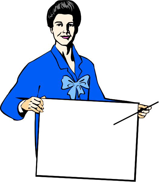 The image shows a woman holding up an empty sign with her right hand while standing against a dark background; she is wearing a blue blazer over white clothing, has short hair, and appears to be smiling slightly at something off-camera.