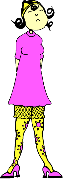 The image shows a cartoon of an animated character wearing fishnet stockings standing next to another figure that appears to be in pink clothing with black hair; both characters have exaggerated facial features typical for comic-style illustrations, and there is no background detail provided within this cropped section from the original artwork.