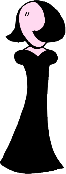 The black and white illustration features a woman's silhouette standing against an abstract background with stripes of varying shades from light to dark gray.