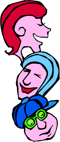The image shows a cartoon of three heads with different expressions on them; two faces appear to be smiling while another looks surprised. They have glasses over their eyes and one is wearing goggles around its neck, suggesting an adventurous theme.