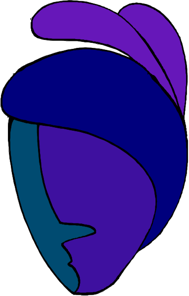 The image shows a stylized purple face with blue eyes on top of what appears to be an abstract background that resembles waves in shades of gray and white.