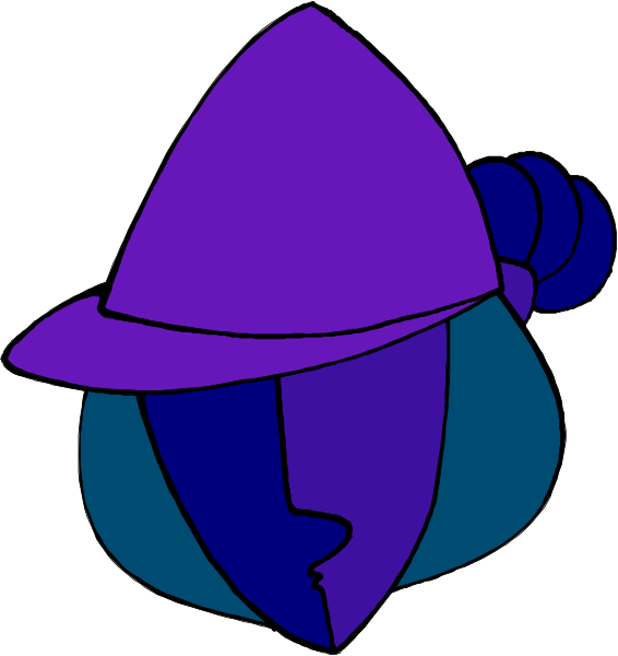 The image shows a cartoon of an elf wearing purple clothing with pointed ears on either side of its head; it is standing next to another character that appears as a simple line drawing without any detailing what kind of creature, person, or object this second figure represents due to lack of information in the provided description.