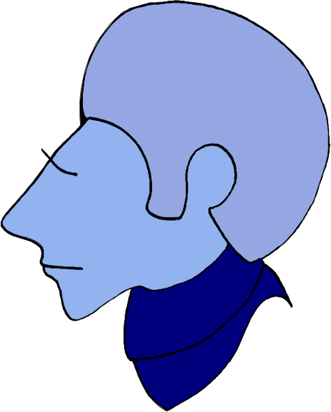 The image shows a stylized blue silhouette of an adult human head with hair on top against a white background.