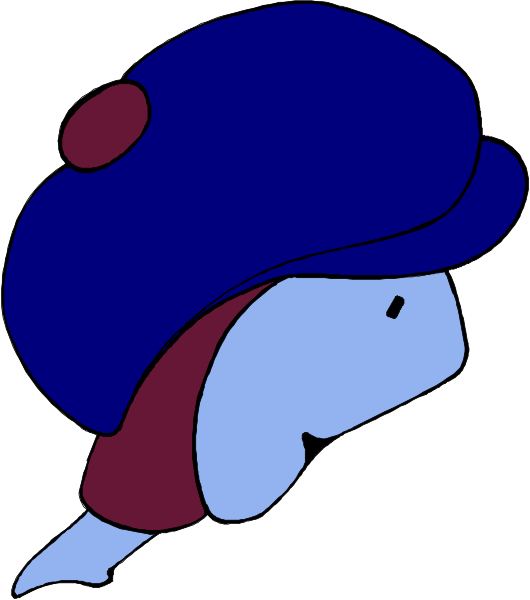 The image shows a cartoon of an elephant wearing a blue helmet with red trim on its head.